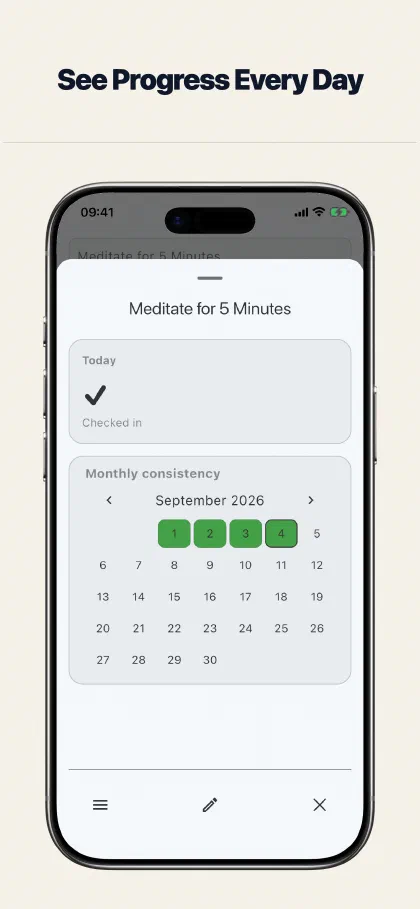 HabitPress monthly consistency calendar showing completed habit days