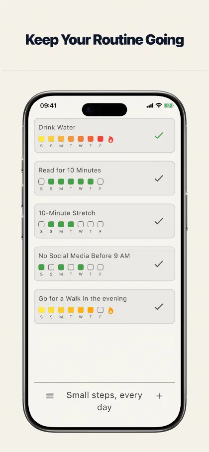 HabitPress daily habit list showing current streak progress