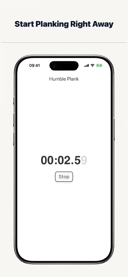 The Humble Plank stopwatch timing an active plank session