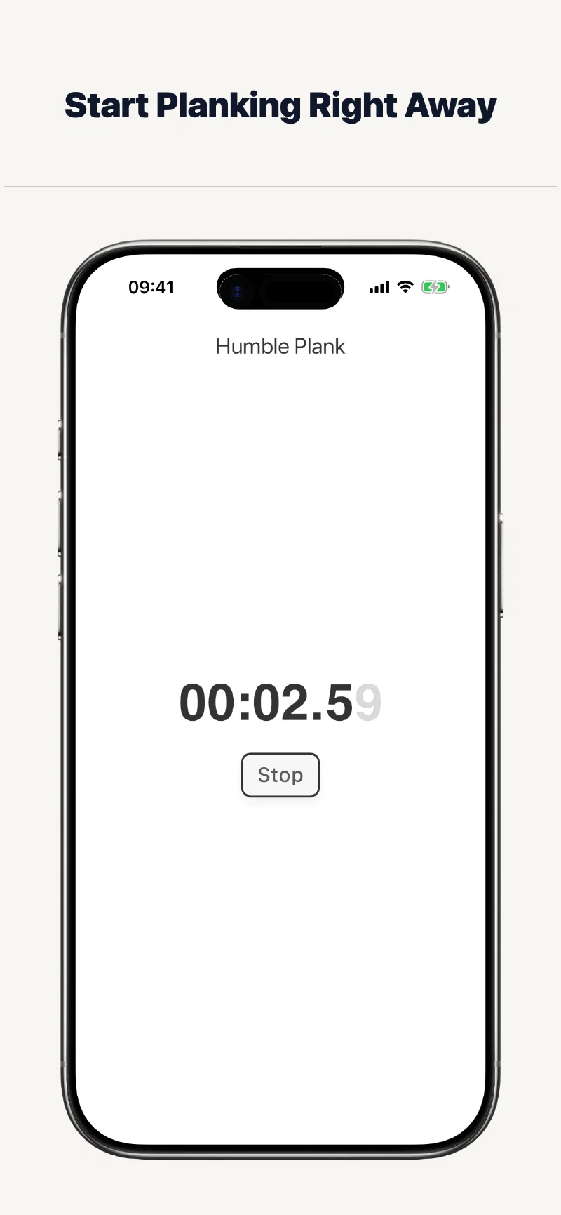 The Humble Plank’s session timer, shown in its app preview.